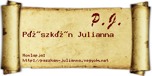 Pászkán Julianna névjegykártya